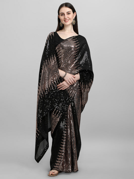 Women's Silk & Georgette Copper Saree With Unstiched Blouse Piece ( 0004- Copper )