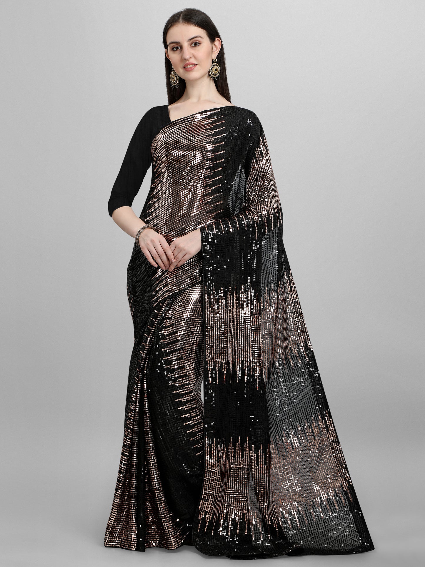 women's silk & georgette copper saree with unstiched blouse piece ( 0004- copper )