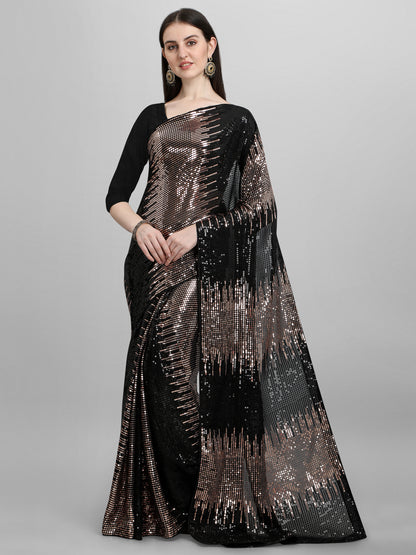Women's Silk & Georgette Copper Saree With Unstiched Blouse Piece ( 0004- Copper )