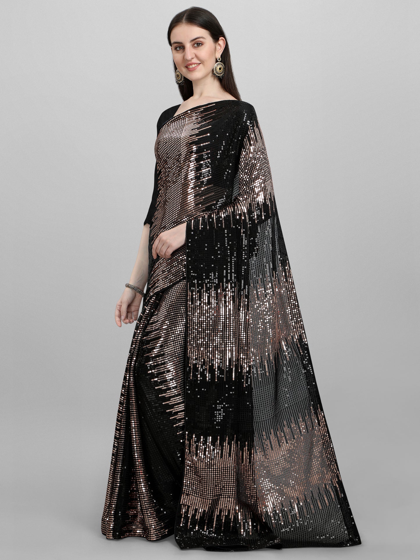 women's silk & georgette copper saree with unstiched blouse piece ( 0004- copper )
