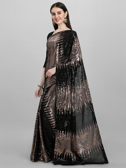 Women's Silk & Georgette Copper Saree With Unstiched Blouse Piece ( 0004- Copper )