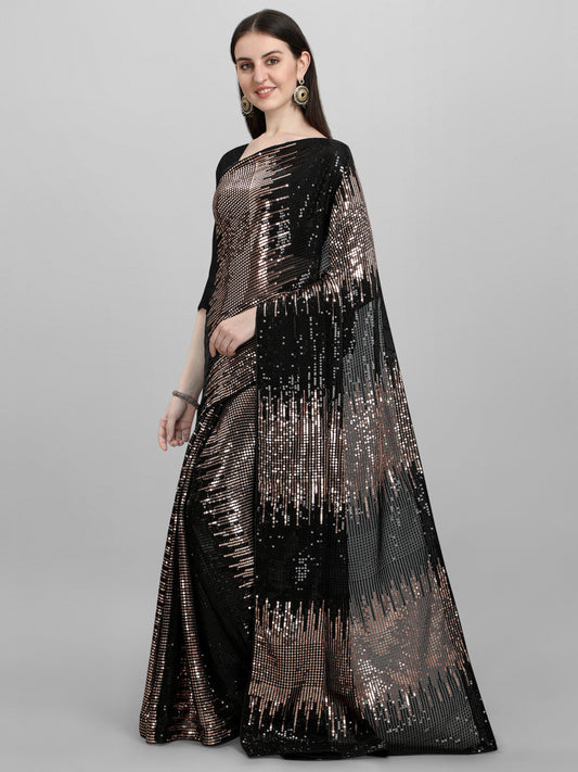 Women's Silk & Georgette Copper Saree With Unstiched Blouse Piece ( 0004- Copper )