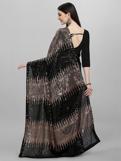 Women's Silk & Georgette Copper Saree With Unstiched Blouse Piece ( 0004- Copper )
