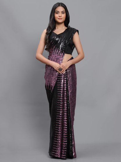 Women's Silk & Georgette Onion Saree With Unstiched Blouse Piece ( 0001-Onion Velvet )