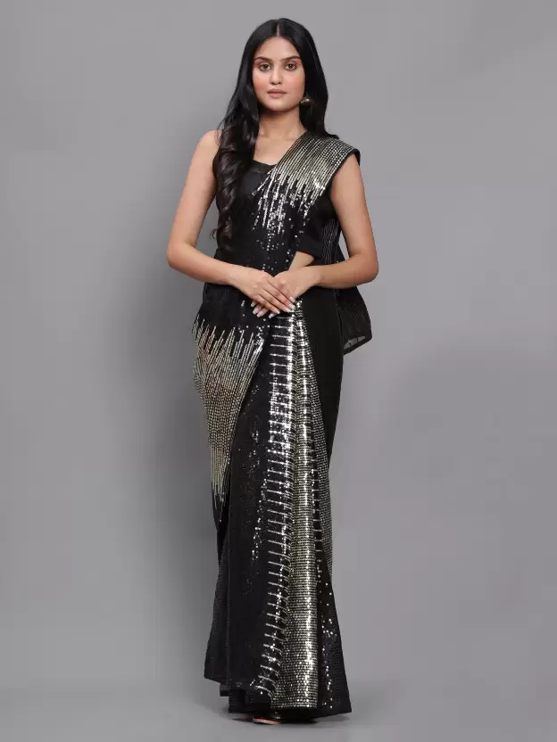 women's silk & georgette gold saree with unstiched blouse piece