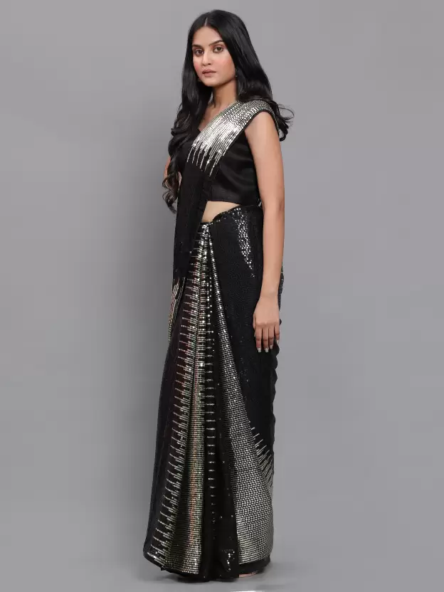 women's silk & georgette gold saree with unstiched blouse piece