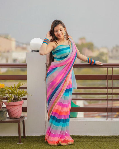 Women's Georgette Multicolor Saree With Blouse Piece