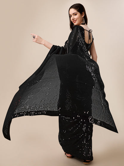 Georgette Women's Black Saree Silk With Blouse Piece ( 0143-Black )