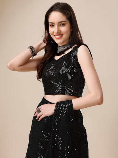 Georgette Women's Black Saree Silk With Blouse Piece ( 0143-Black )