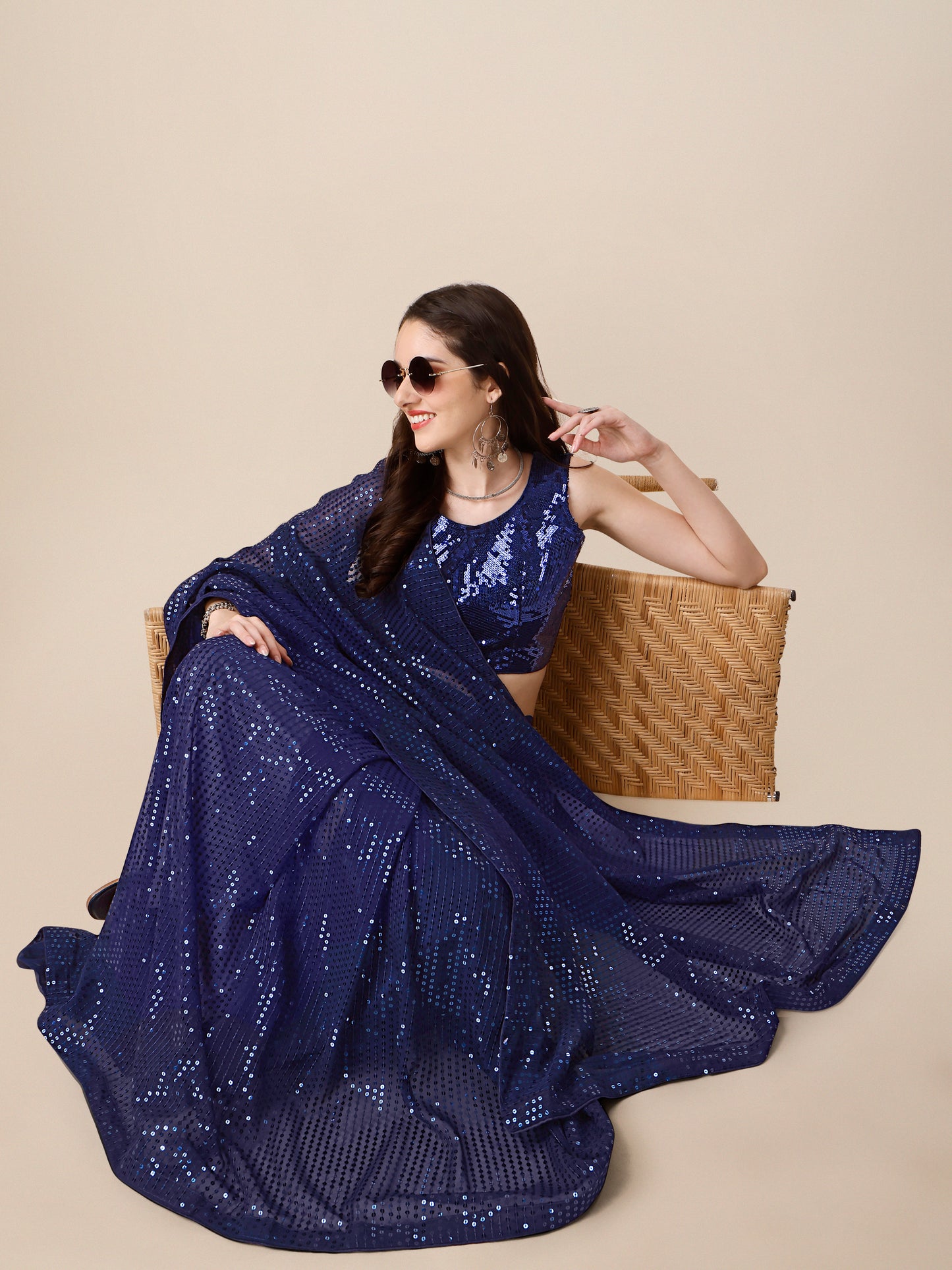 georgette women's blue saree silk with blouse piece ( 0143-dark_blue )