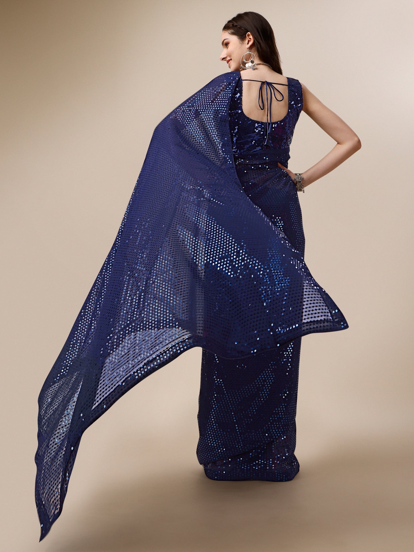 georgette women's blue saree silk with blouse piece ( 0143-dark_blue )