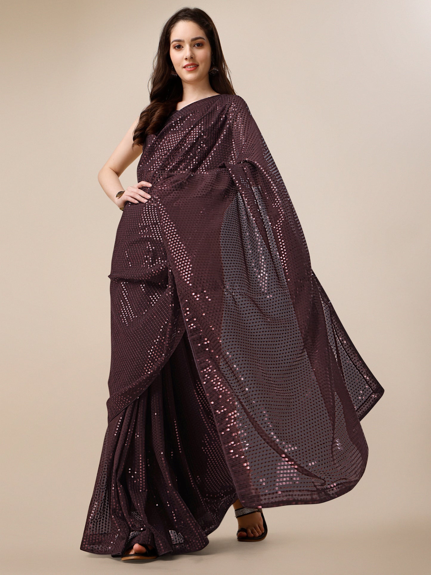 georgette women's brown saree silk with blouse piece (0143-coffee )