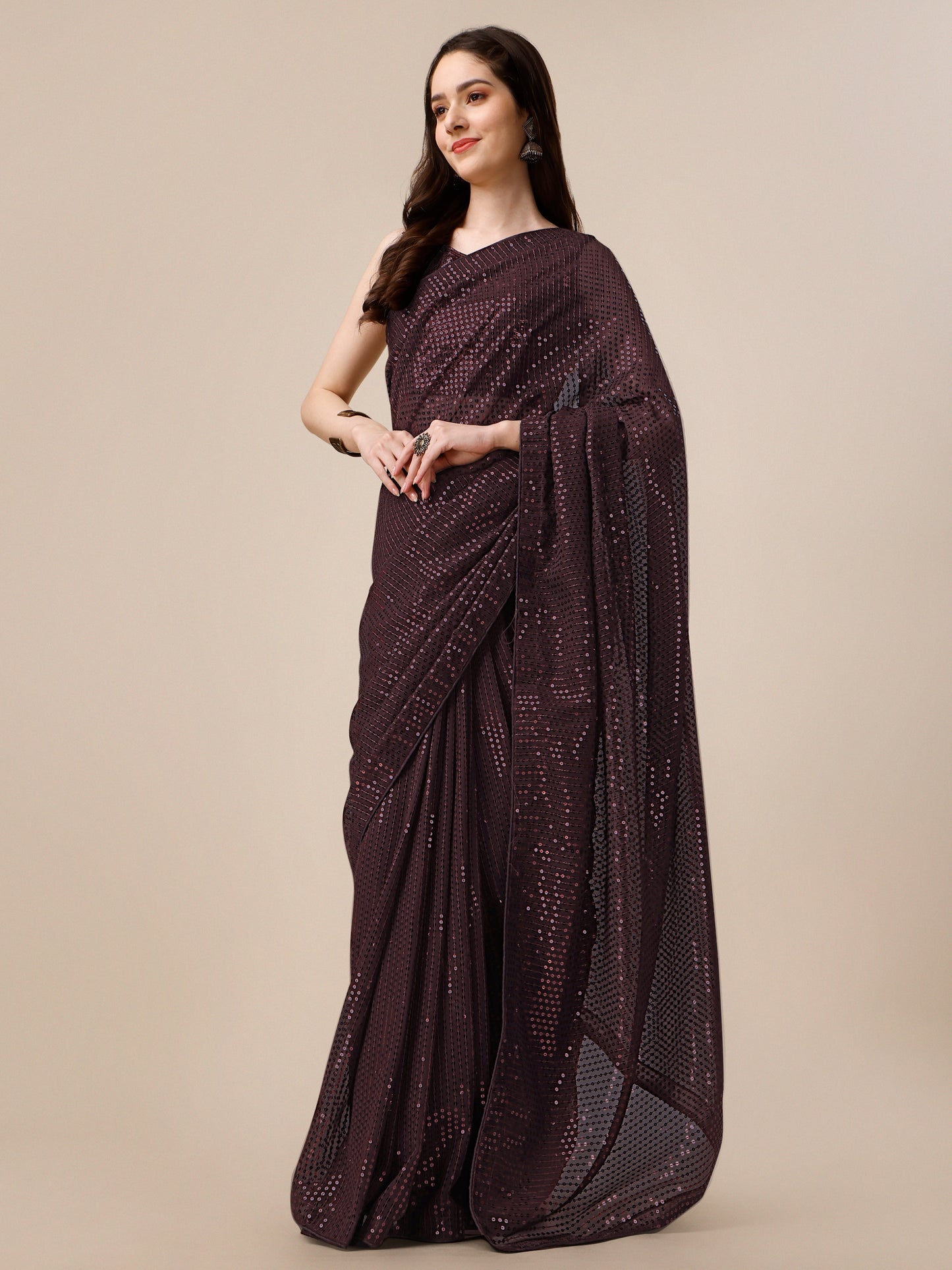 georgette women's brown saree silk with blouse piece (0143-coffee )