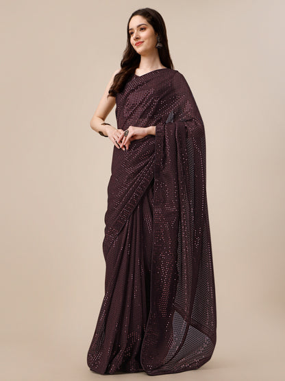 Georgette Women's Brown Saree Silk With Blouse Piece (0143-Coffee )
