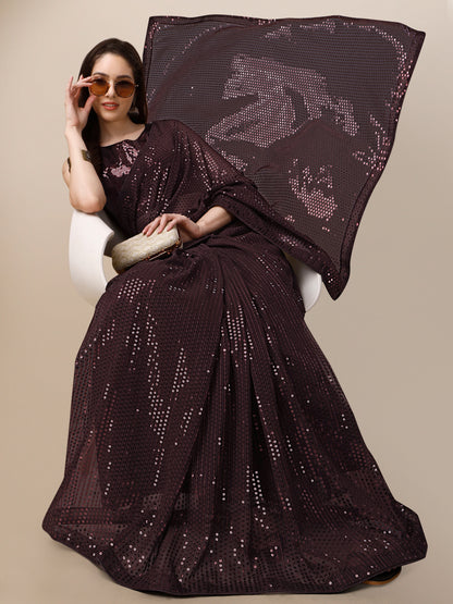 Georgette Women's Brown Saree Silk With Blouse Piece (0143-Coffee )