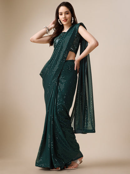 Georgette Women's Green Saree Silk With Blouse Piece (0143-Green )
