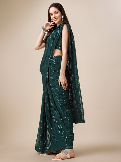 Georgette Women's Green Saree Silk With Blouse Piece (0143-Green )
