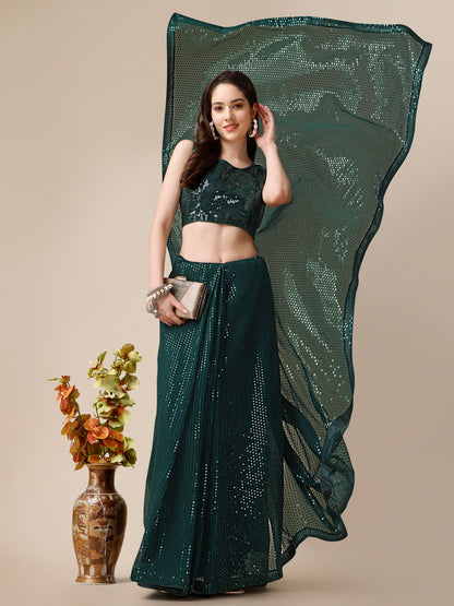 Georgette Women's Green Saree Silk With Blouse Piece (0143-Green )