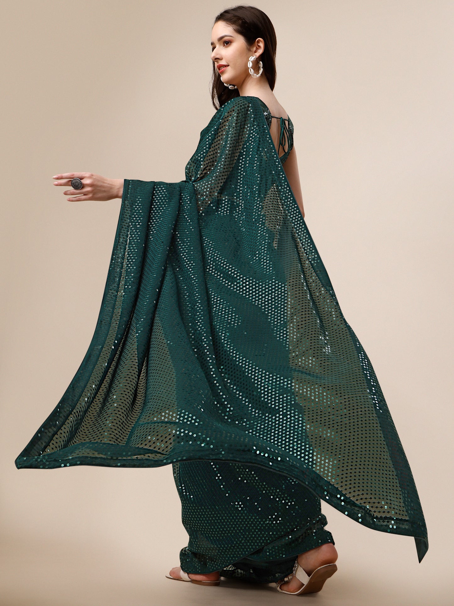 georgette women's green saree silk with blouse piece (0143-green )