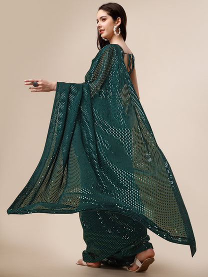 Georgette Women's Green Saree Silk With Blouse Piece (0143-Green )