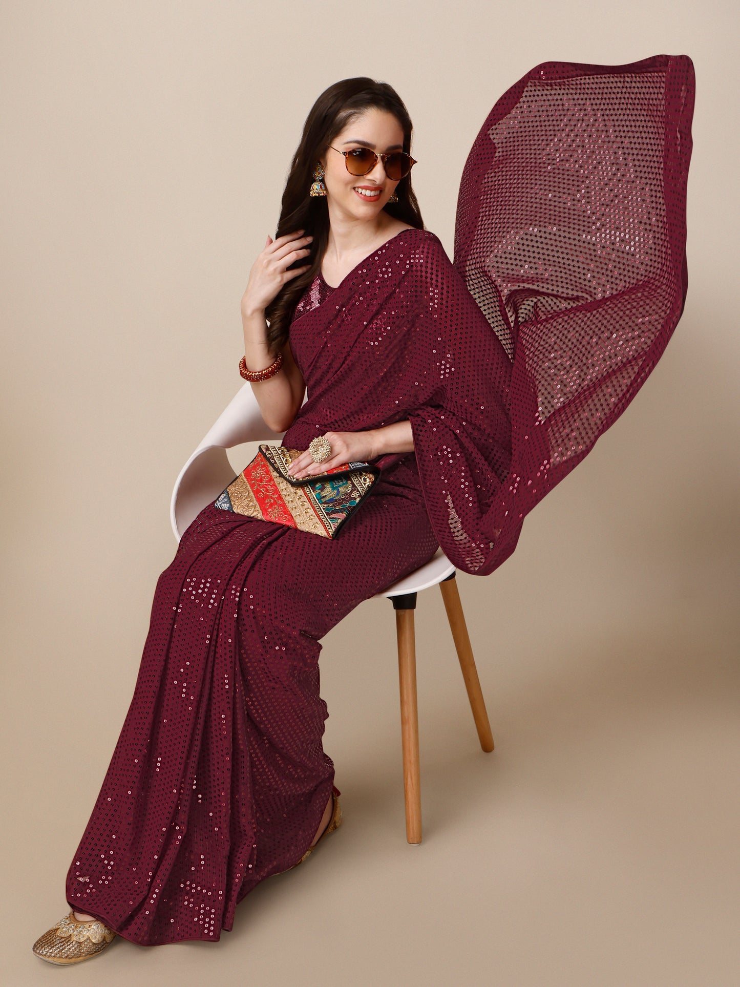 georgette women's maroon saree silk with blouse piece ( 0143-dark_maroon )