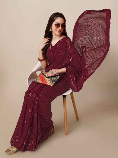 Georgette Women's Maroon Saree Silk With Blouse Piece ( 0143-dark_Maroon )