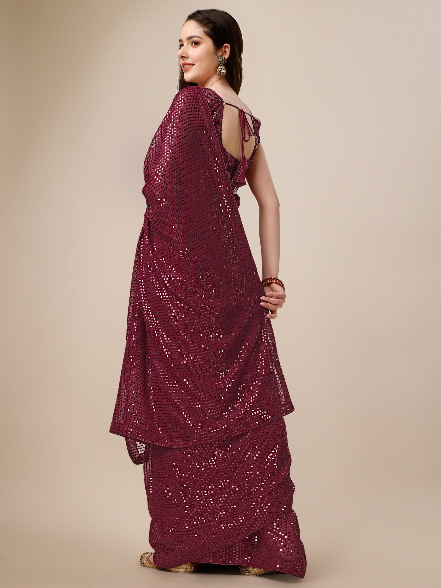 georgette women's maroon saree silk with blouse piece ( 0143-dark_maroon )