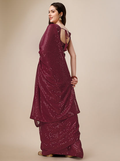 Georgette Women's Maroon Saree Silk With Blouse Piece ( 0143-dark_Maroon )