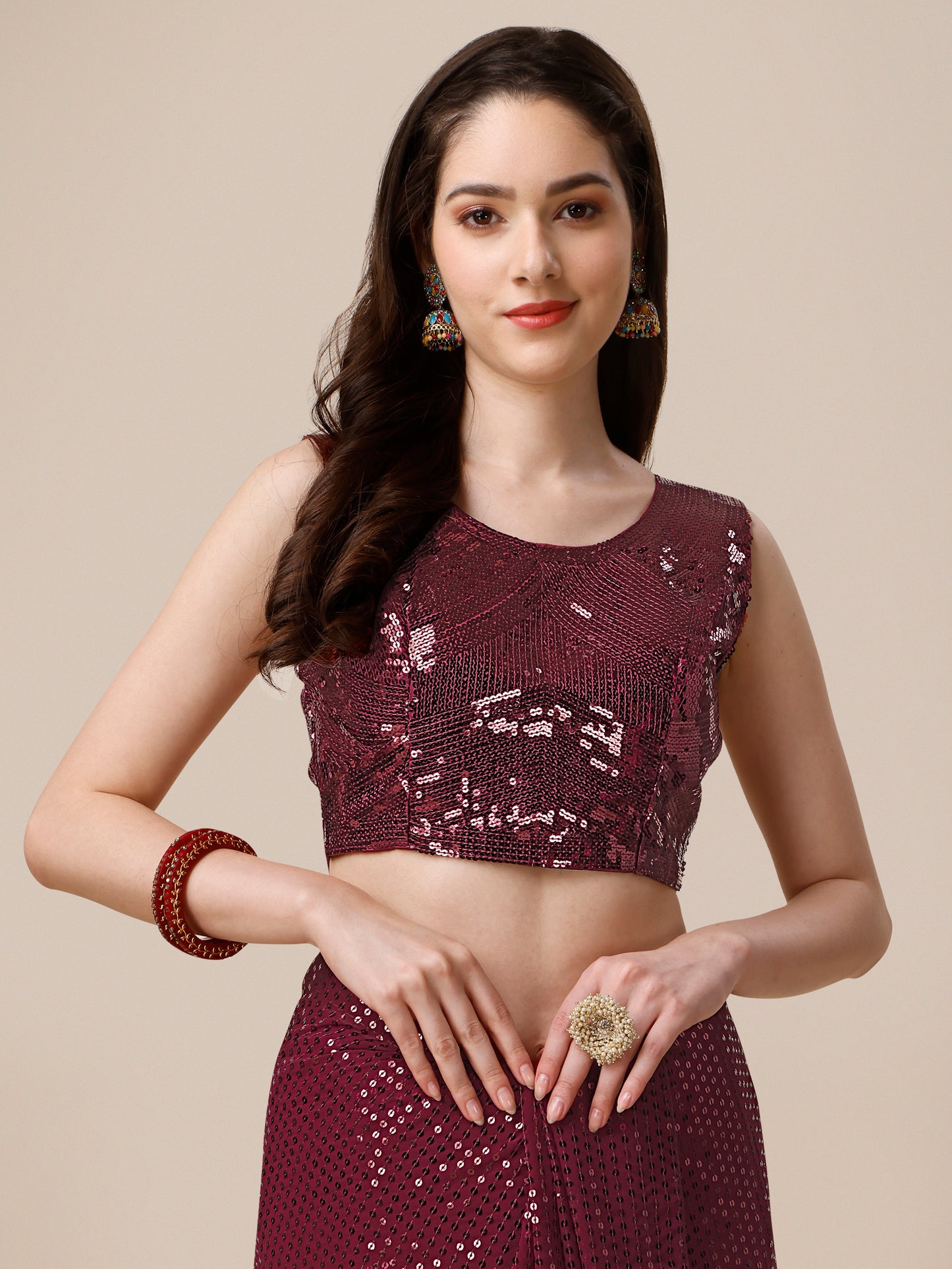 georgette women's maroon saree silk with blouse piece ( 0143-dark_maroon )