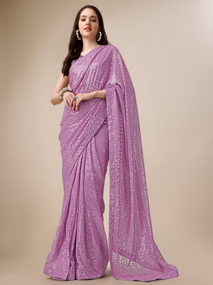 Georgette Women's Onion Saree Silk With Blouse Piece (0143-Onion )