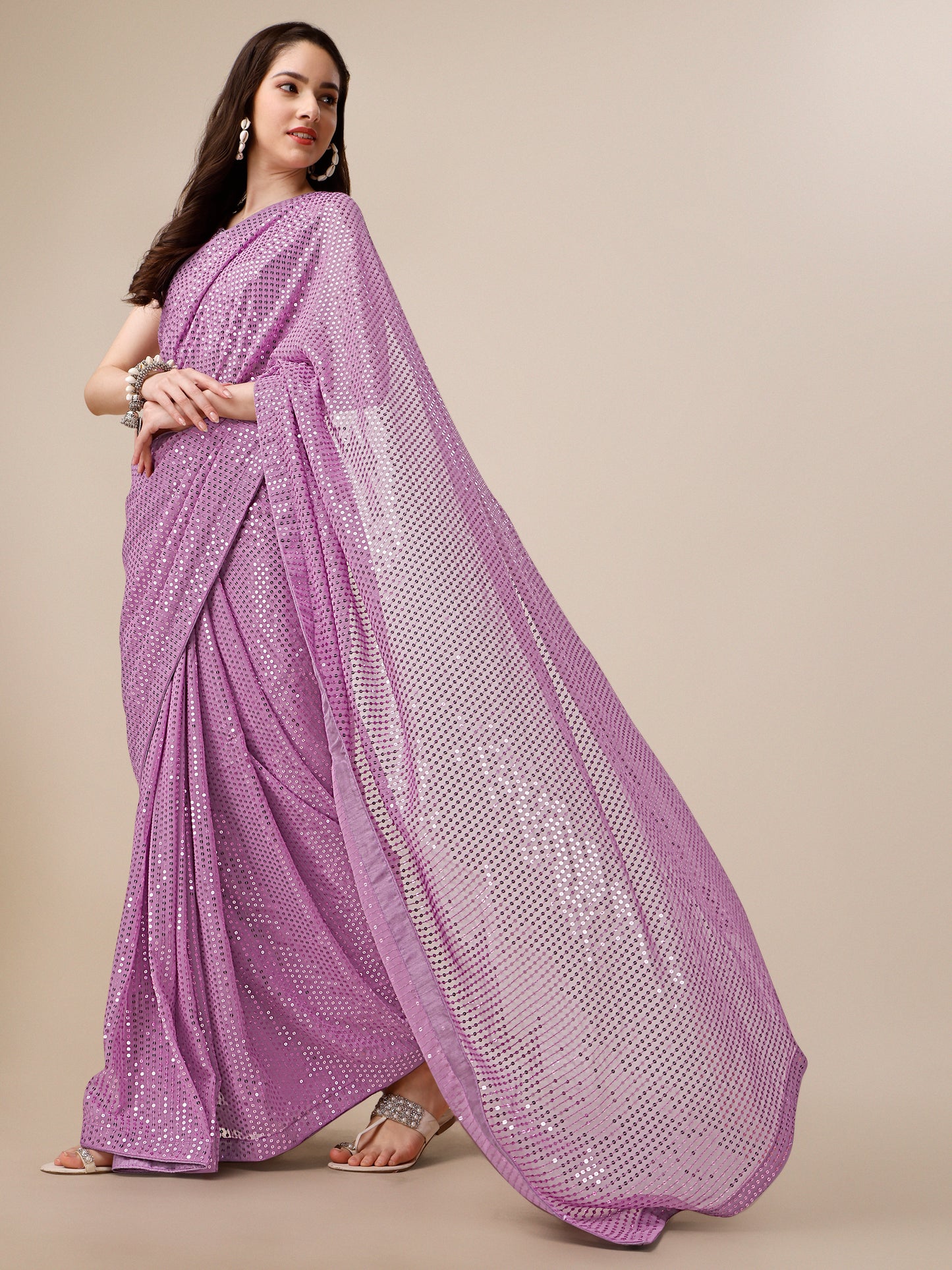 georgette women's onion saree silk with blouse piece (0143-onion )