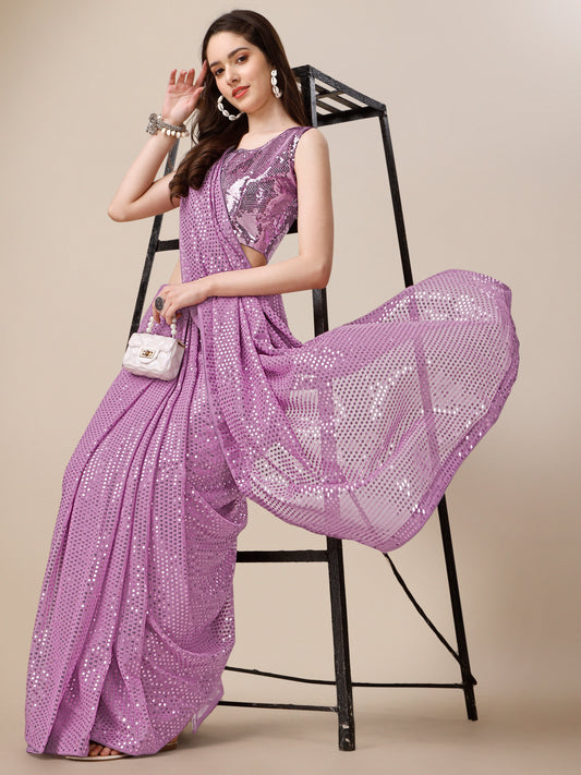 Georgette Women's Onion Saree Silk With Blouse Piece (0143-Onion )