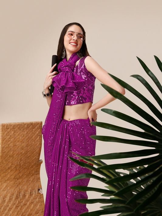 Georgette Women's Rani Saree Silk With Blouse Piece ( 0143-Rani )