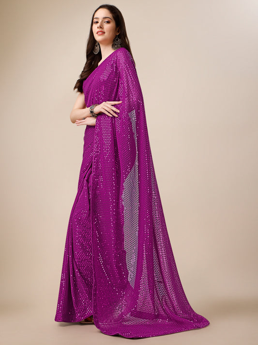 Georgette Women's Rani Saree Silk With Blouse Piece ( 0143-Rani )