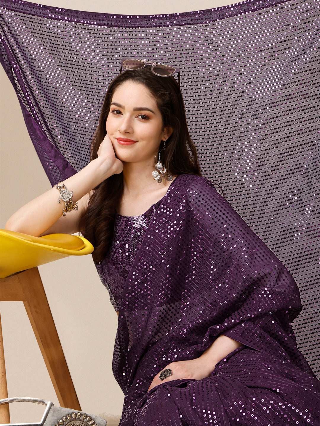 georgette women's wine saree silk with blouse piece (0143-wine)