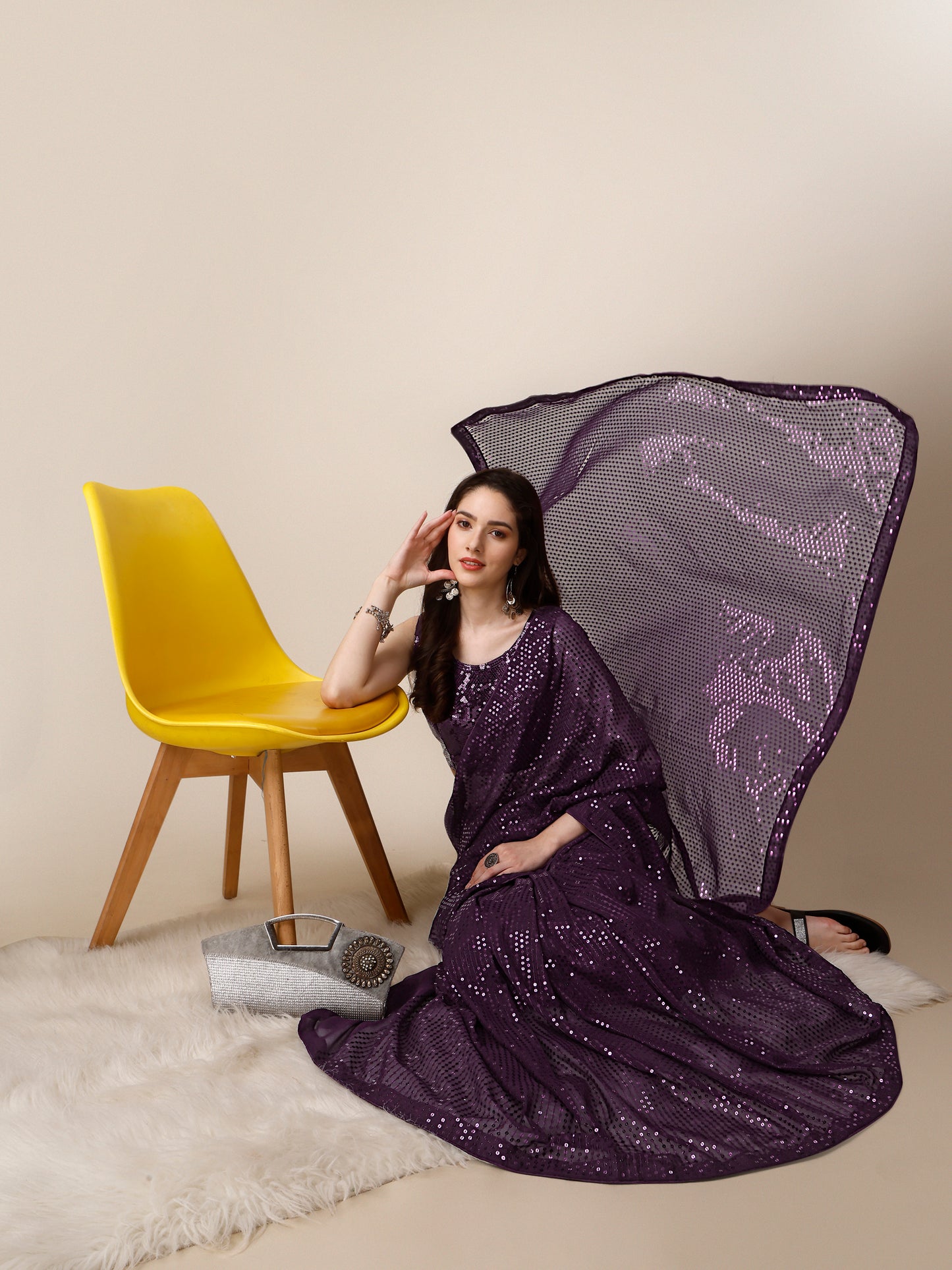 georgette women's wine saree silk with blouse piece (0143-wine)