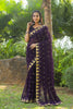 Georgette Women's Black Silk Saree with Embroidary Work (WINE 0152-22 )