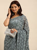 Georgette Women's Black Silk Saree with Pipping Border,Sequence Work (Grey0163 )