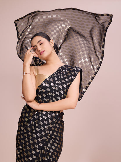 Elegence Women's Georgette Saree With Blouse Piece ( 0164-Black )