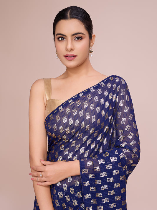Elegence Women's Georgette Saree With Blouse Piece ( 0164-Blue )
