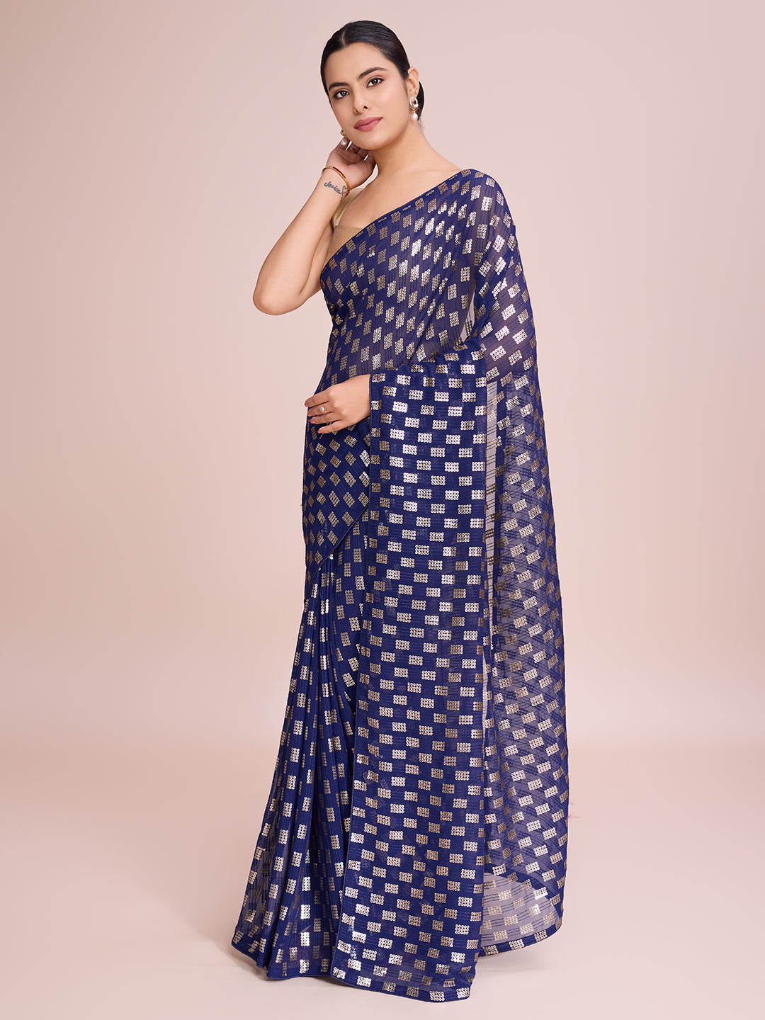 elegence women's georgette saree with blouse piece