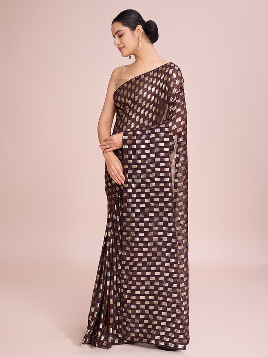Elegence Women's Georgette Saree With Blouse Piece ( 0164-Coffee )
