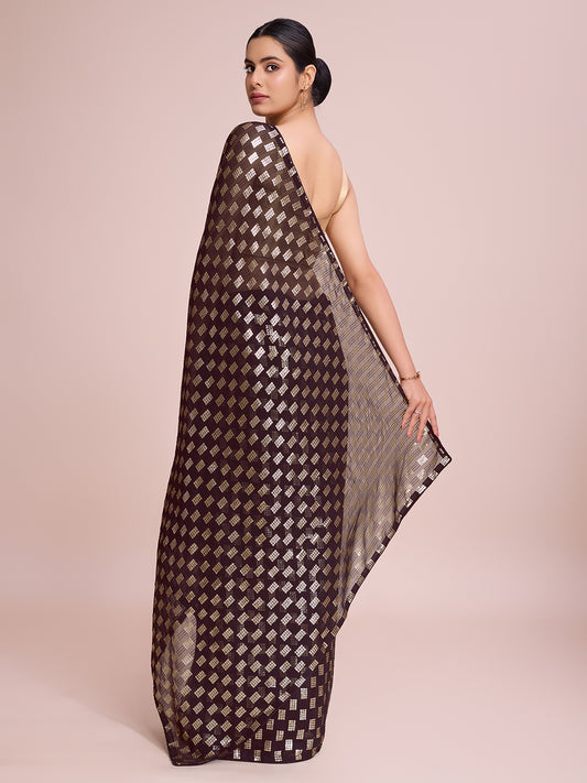 Elegence Women's Georgette Saree With Blouse Piece ( 0164-Coffee )