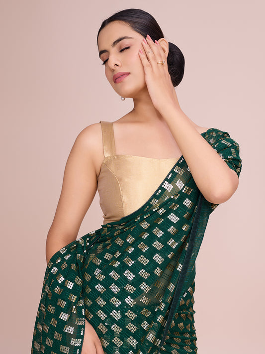 Elegence Women's Georgette Saree With Blouse Piece ( 0164-Green )