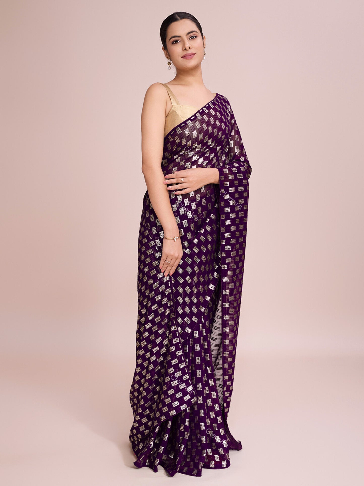 elegence women's georgette saree with blouse piece (0164-wine)