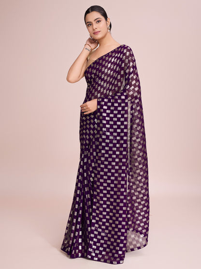 Elegence Women's Georgette Saree With Blouse Piece (0164-Wine)