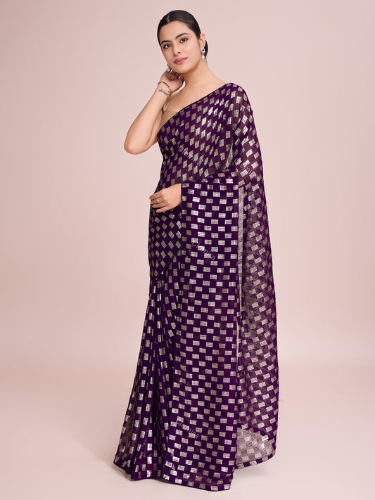 Elegence Women's Georgette Saree With Blouse Piece (0164-Wine)
