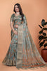Sage Green Soft Silk Saree with Elegant Floral Prints & Rich Pallu ( GG-509 )