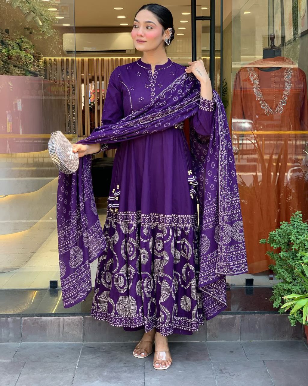 elegant pure muslin anarkali style suit set