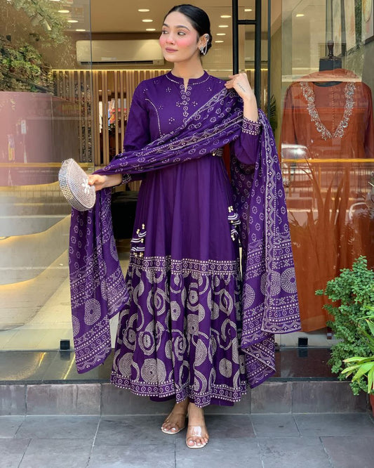 Elegant Pure Muslin Anarkali Style Suit Set